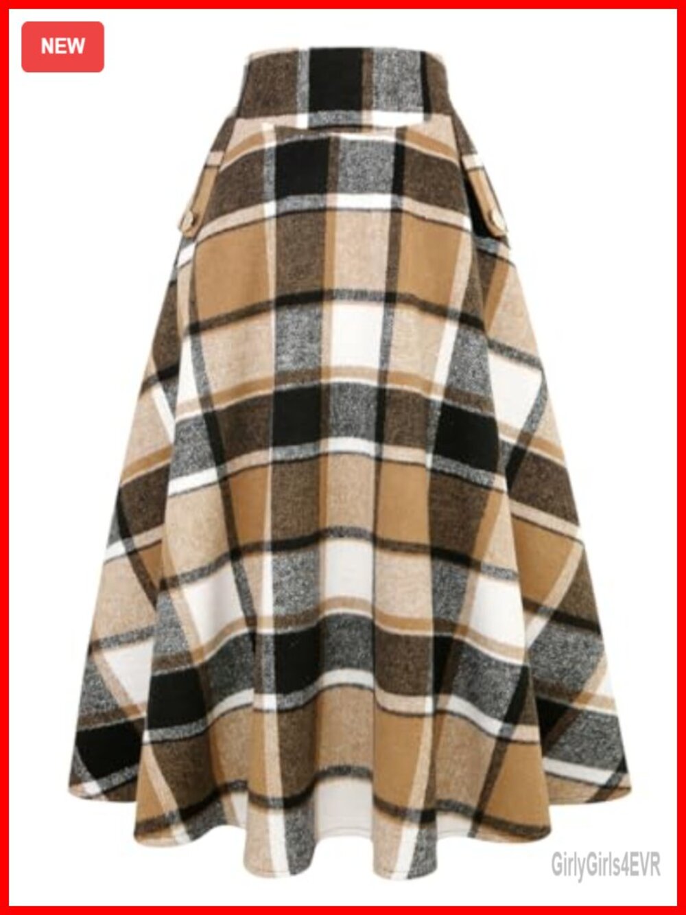 Women's High Waisted Wool Plaid A-Line Pleated Maxi Long Skirt Fall Winter